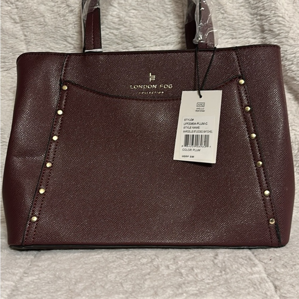 London Fog Studded Plum Satchel Bag NWT